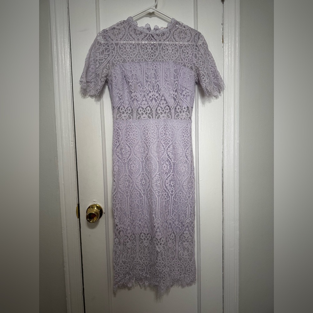 Mi ami Purple Off the Shoulder Flutter Sleeve Sheath Dress